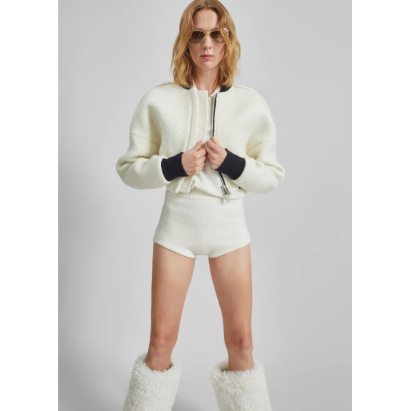 The Frankie Shop Dimaro Wool Cropped Bomber Jacket - Ivory - Oversized Minimalist Jackets in Ivory - Shop at Luxury Shoes 