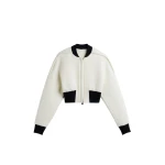 The Frankie Shop Dimaro Wool Cropped Bomber Jacket - Ivory - Oversized Minimalist Jackets in Ivory - Shop at Luxury Shoes 