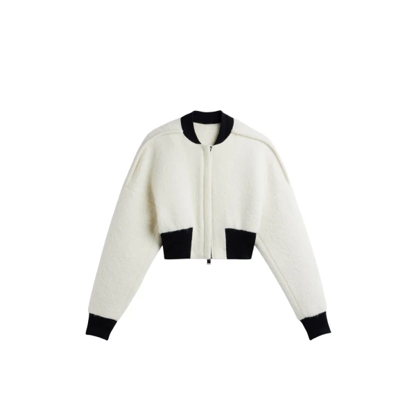 The Frankie Shop Dimaro Wool Cropped Bomber Jacket - Ivory - Oversized Minimalist Jackets in Ivory - Shop at Luxury Shoes 