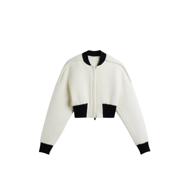 The Frankie Shop Dimaro Wool Cropped Bomber Jacket - Ivory - Oversized Minimalist Jackets in Ivory - Shop at Luxury Shoes 