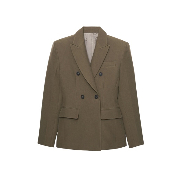 The Frankie Shop Dina Double Breasted Blazer - Khaki - Oversized Minimalist Jackets in Green - Shop at Luxury Shoes 