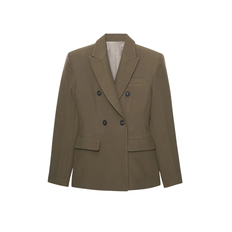 The Frankie Shop Dina Double Breasted Blazer - Khaki - Oversized Minimalist Jackets in Green - Shop at Luxury Shoes 