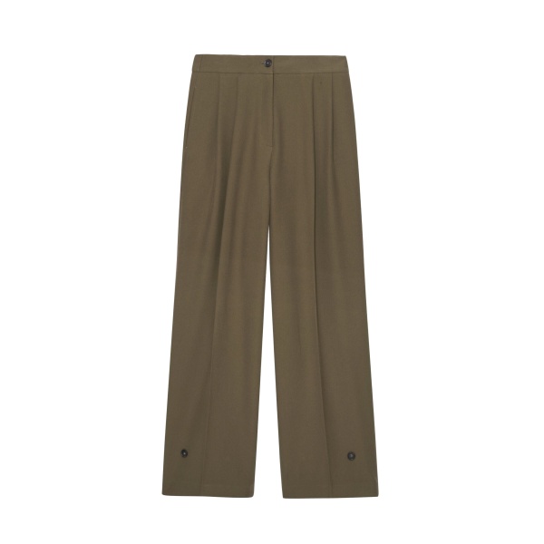 The Frankie Shop Dina Pleated Trousers - Khaki - Oversized Minimalist Pants in Green - Shop at Luxury Shoes 