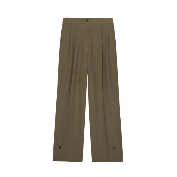 The Frankie Shop Dina Pleated Trousers - Khaki - Oversized Minimalist Pants in Green - Shop at Luxury Shoes 