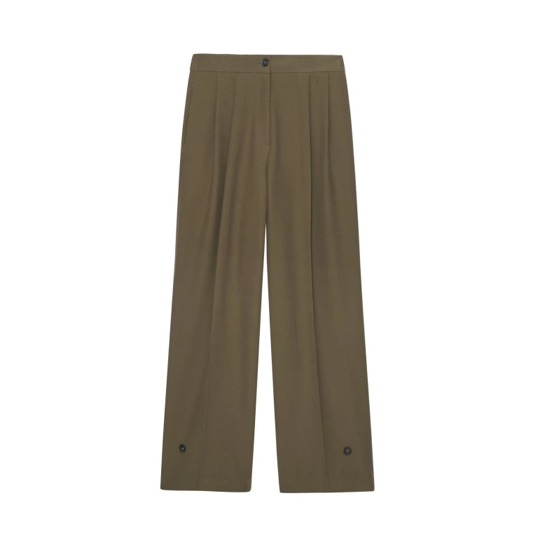 The Frankie Shop Dina Pleated Trousers - Khaki - Oversized Minimalist Pants in Green - Shop at Luxury Shoes 