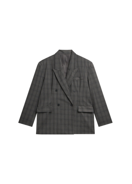 The Frankie Shop Dinant Padded Double-Breasted Blazer - Grey Plaid - Oversized Minimalist Jackets in Multicolour - Shop at Luxury Shoes 