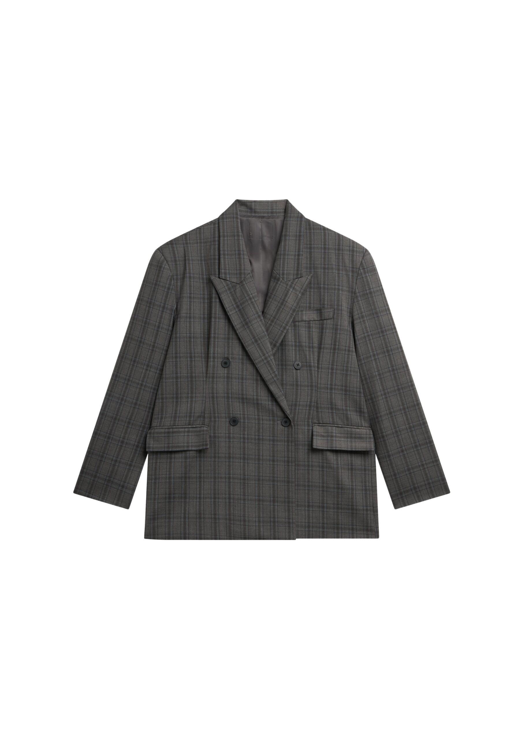 The Frankie Shop Dinant Padded Double-Breasted Blazer – Grey Plaid