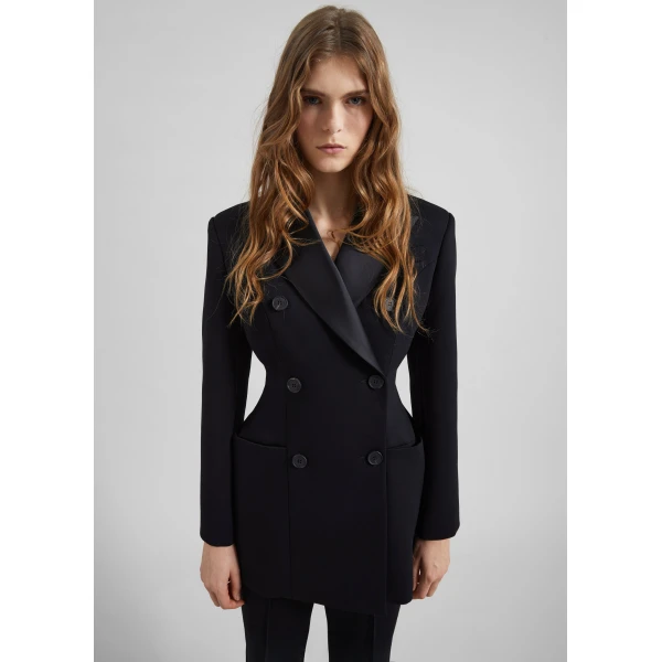 The Frankie Shop Dorotea Hourglass Smoking Blazer - Black - Oversized Minimalist Jackets in Black - Shop at Luxury Shoes 