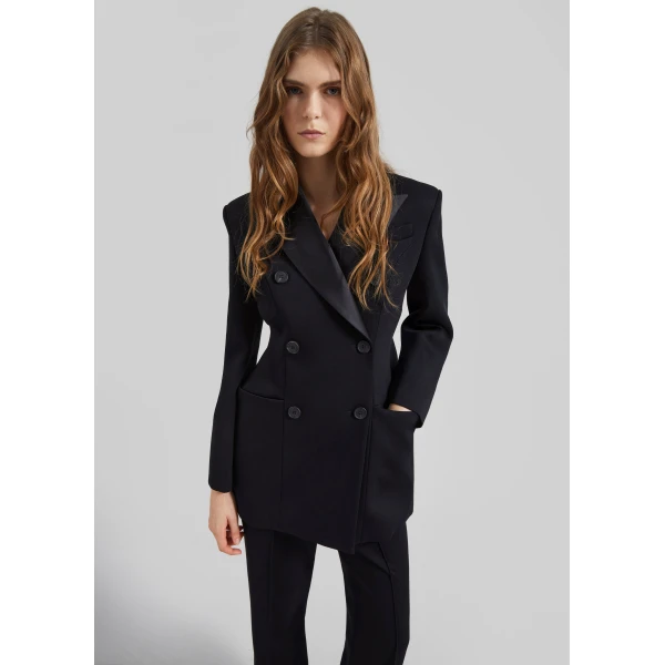 The Frankie Shop Dorotea Hourglass Smoking Blazer - Black - Oversized Minimalist Jackets in Black - Shop at Luxury Shoes 