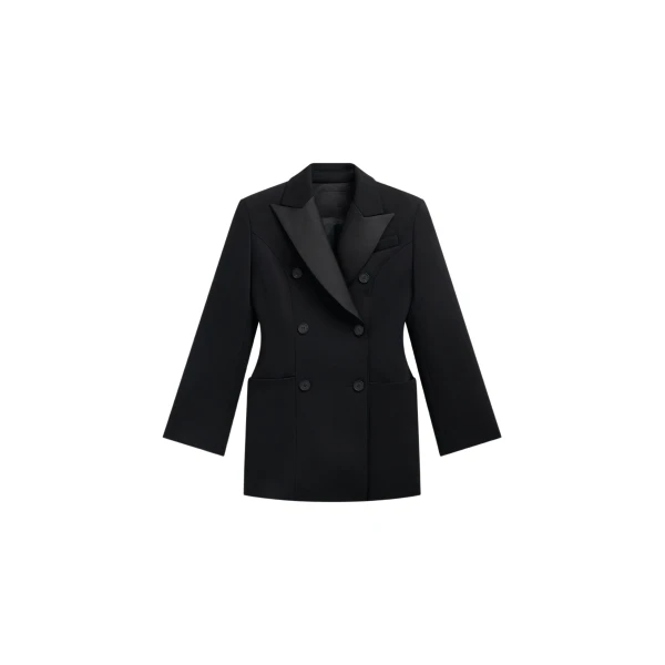 The Frankie Shop Dorotea Hourglass Smoking Blazer - Black - Oversized Minimalist Jackets in Black - Shop at Luxury Shoes 