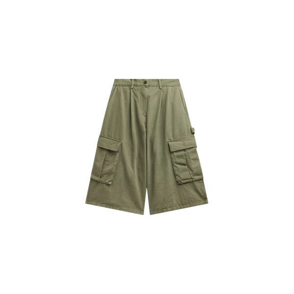 The Frankie Shop Dorva Cargo Bermuda Shorts - Pale Olive - Oversized Minimalist Shorts in Green - Shop at Luxury Shoes 