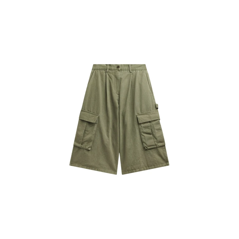 The Frankie Shop Dorva Cargo Bermuda Shorts - Pale Olive - Oversized Minimalist Shorts in Green - Shop at Luxury Shoes 