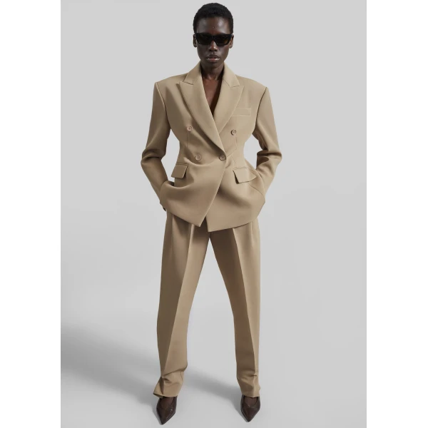 The Frankie Shop Doyer Cinched Blazer - Beige - Oversized Minimalist Jackets in Beige - Shop at Luxury Shoes 