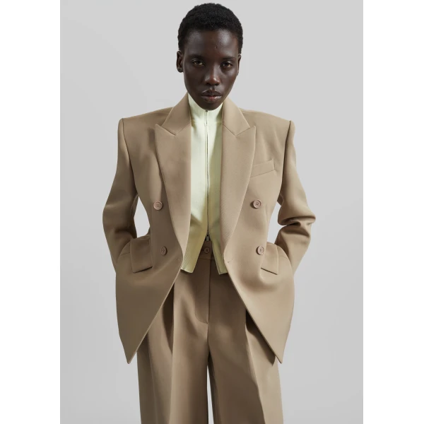 The Frankie Shop Doyer Cinched Blazer - Beige - Oversized Minimalist Jackets in Beige - Shop at Luxury Shoes 