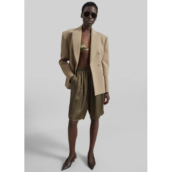 The Frankie Shop Doyer Cinched Blazer - Beige - Oversized Minimalist Jackets in Beige - Shop at Luxury Shoes 