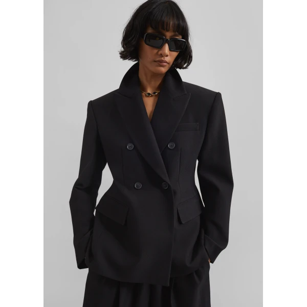 The Frankie Shop Doyer Cinched Blazer - Black - Oversized Minimalist Jackets in Black - Shop at Luxury Shoes 