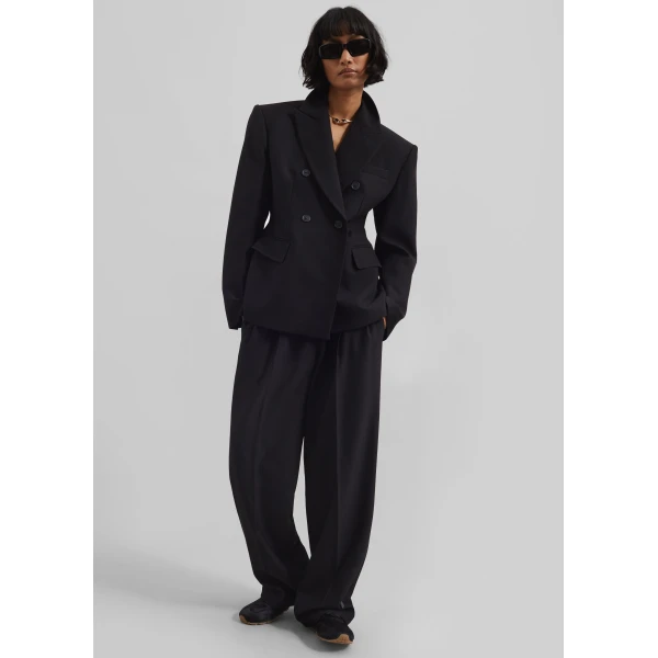 The Frankie Shop Doyer Cinched Blazer - Black - Oversized Minimalist Jackets in Black - Shop at Luxury Shoes 