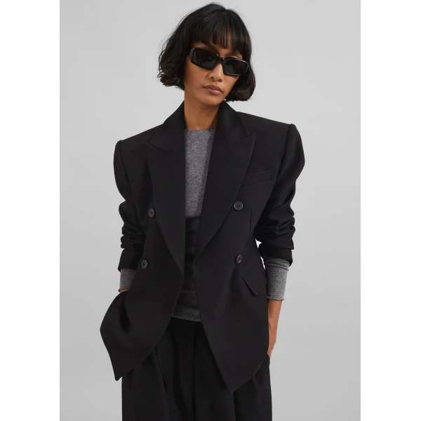 The Frankie Shop Doyer Cinched Blazer - Black - Oversized Minimalist Jackets in Black - Shop at Luxury Shoes 