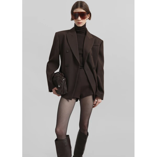 The Frankie Shop Doyer Cinched Blazer - Brown - Oversized Minimalist Jackets in Beige - Shop at Luxury Shoes 
