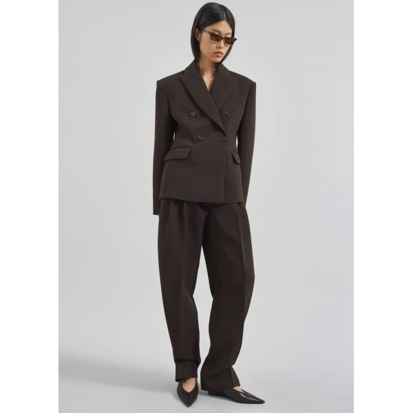 The Frankie Shop Doyer Cinched Blazer - Brown - Oversized Minimalist Jackets in Beige - Shop at Luxury Shoes 
