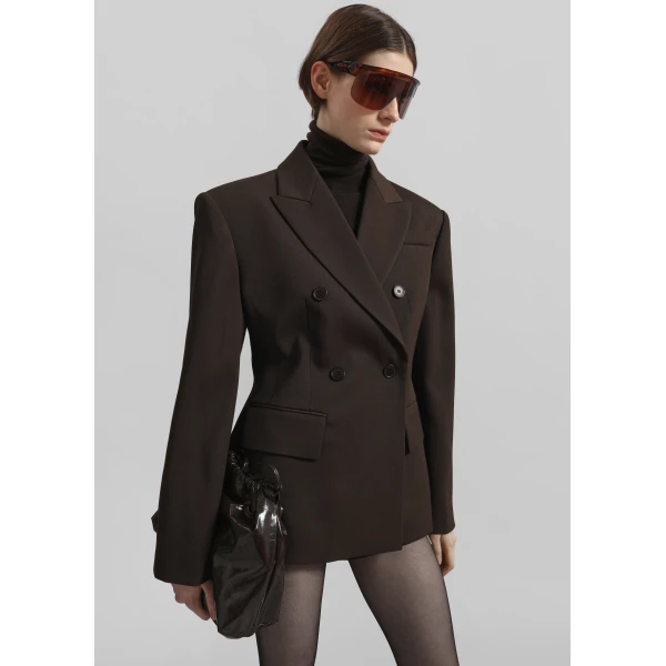 The Frankie Shop Doyer Cinched Blazer - Brown - Oversized Minimalist Jackets in Beige - Shop at Luxury Shoes 