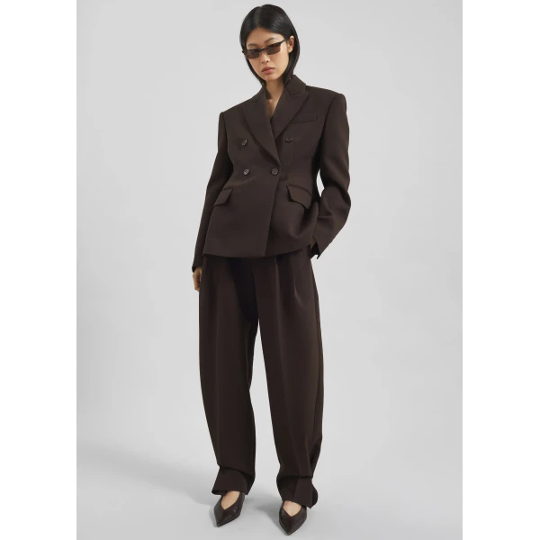 The Frankie Shop Doyer Cinched Blazer - Brown - Oversized Minimalist Jackets in Beige - Shop at Luxury Shoes 