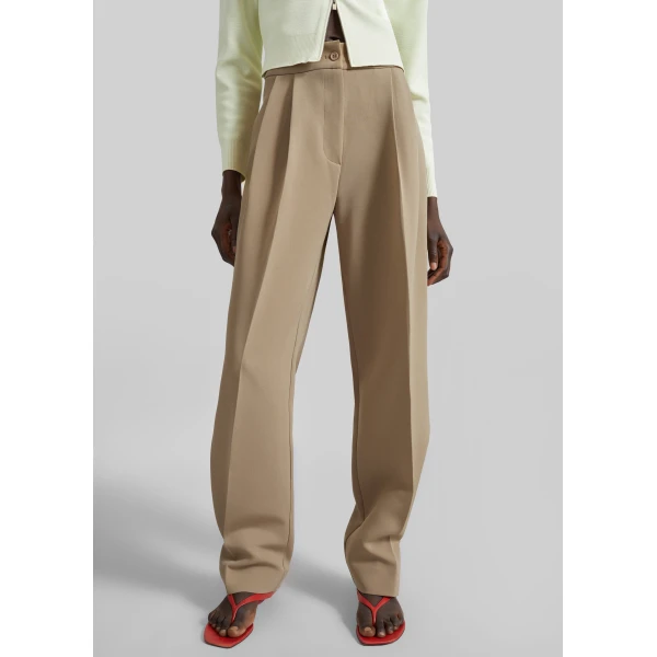 The Frankie Shop Doyer Pleated Trousers - Beige - Oversized Minimalist Pants in Beige - Shop at Luxury Shoes 