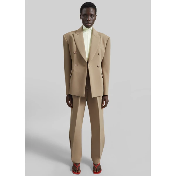 The Frankie Shop Doyer Pleated Trousers - Beige - Oversized Minimalist Pants in Beige - Shop at Luxury Shoes 
