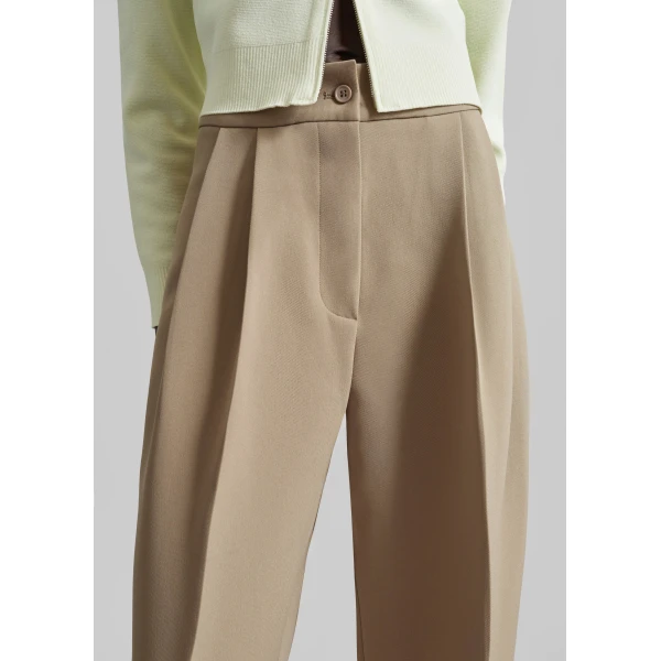 The Frankie Shop Doyer Pleated Trousers - Beige - Oversized Minimalist Pants in Beige - Shop at Luxury Shoes 