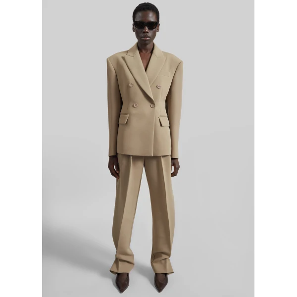 The Frankie Shop Doyer Pleated Trousers - Beige - Oversized Minimalist Pants in Beige - Shop at Luxury Shoes 