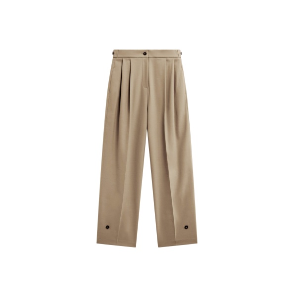 The Frankie Shop Doyer Pleated Trousers - Beige - Oversized Minimalist Pants in Beige - Shop at Luxury Shoes 