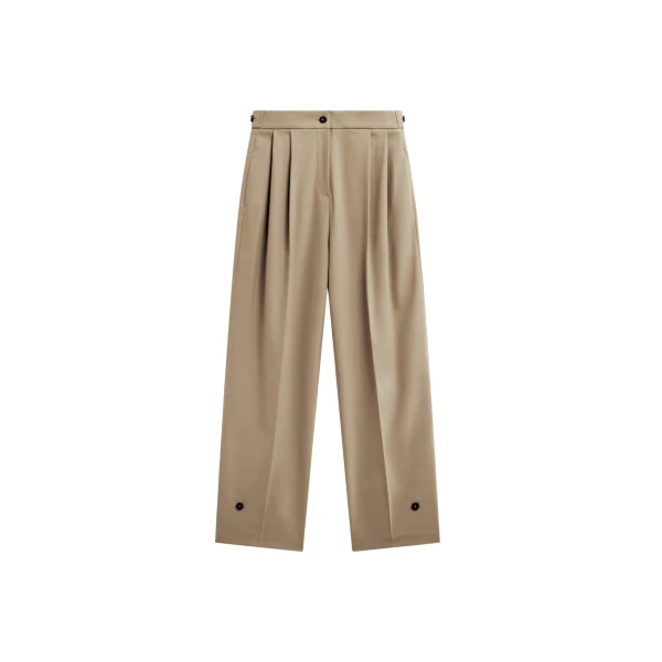 The Frankie Shop Doyer Pleated Trousers - Beige - Oversized Minimalist Pants in Beige - Shop at Luxury Shoes 