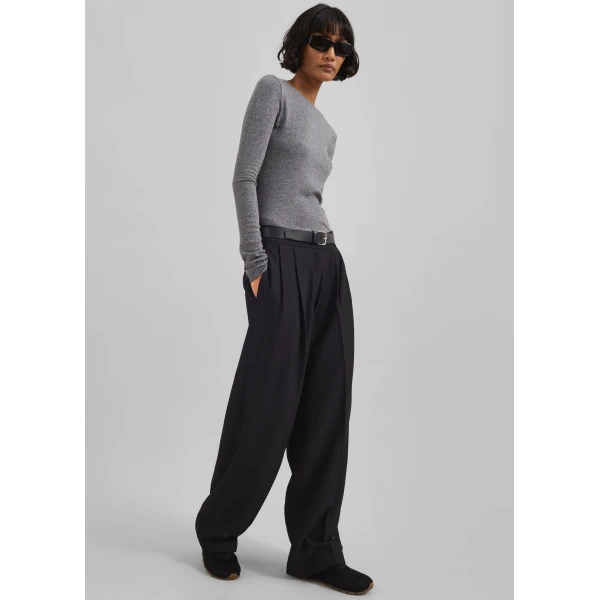 The Frankie Shop Doyer Pleated Trousers - Black - Oversized Minimalist Pants in Black - Shop at Luxury Shoes 