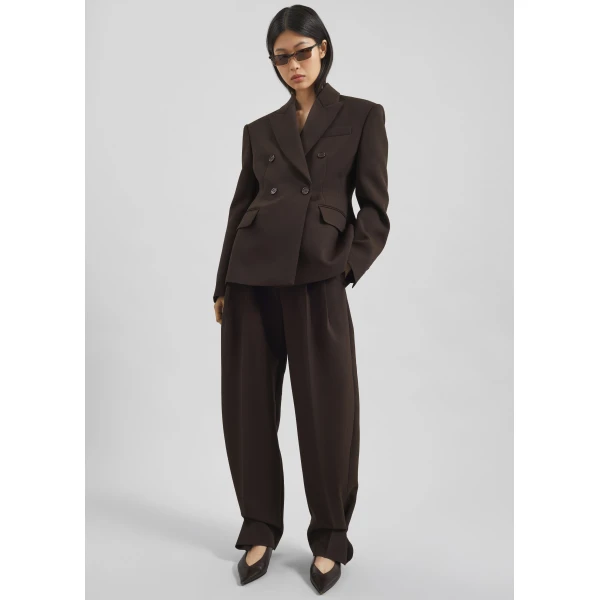 The Frankie Shop Doyer Pleated Trousers - Brown - Oversized Minimalist Pants in Beige - Shop at Luxury Shoes 