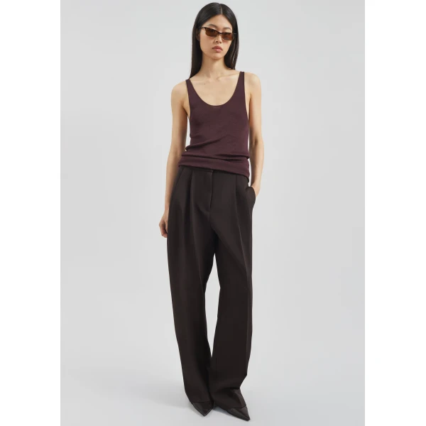 The Frankie Shop Doyer Pleated Trousers - Brown - Oversized Minimalist Pants in Beige - Shop at Luxury Shoes 