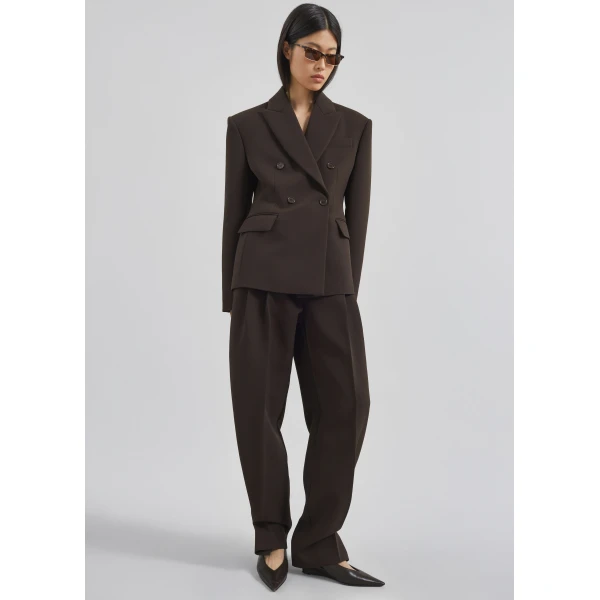 The Frankie Shop Doyer Pleated Trousers - Brown - Oversized Minimalist Pants in Beige - Shop at Luxury Shoes 