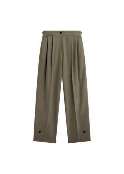 The Frankie Shop Doyer Pleated Trousers - Moss Green - Oversized Minimalist Pants in Green - Shop at Luxury Shoes 