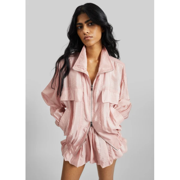The Frankie Shop Drea Sheer Bomber Jacket - Faded Pink - Oversized Minimalist Jackets in Pink - Shop at Luxury Shoes 