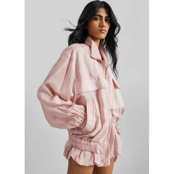 The Frankie Shop Drea Sheer Bomber Jacket - Faded Pink - Oversized Minimalist Jackets in Pink - Shop at Luxury Shoes 