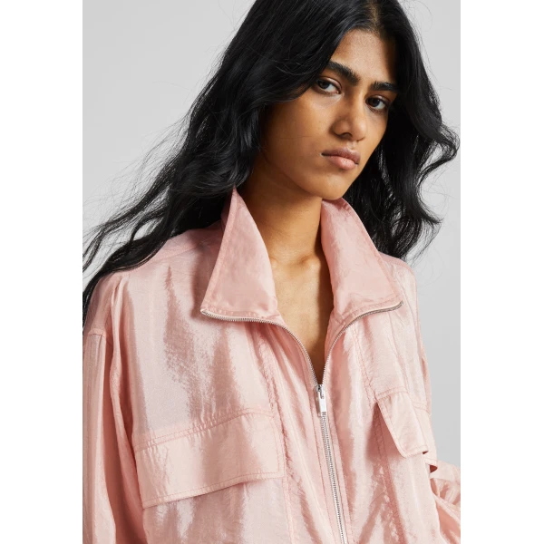 The Frankie Shop Drea Sheer Bomber Jacket - Faded Pink - Oversized Minimalist Jackets in Pink - Shop at Luxury Shoes 