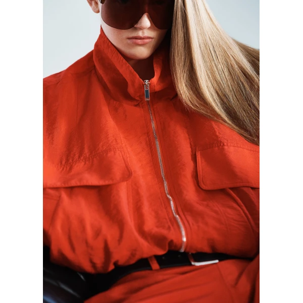 The Frankie Shop Drea Sheer Bomber Jacket - Red - Oversized Minimalist Jackets in Red - Shop at Luxury Shoes 