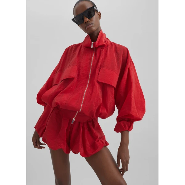 The Frankie Shop Drea Sheer Bomber Jacket - Red - Oversized Minimalist Jackets in Red - Shop at Luxury Shoes 