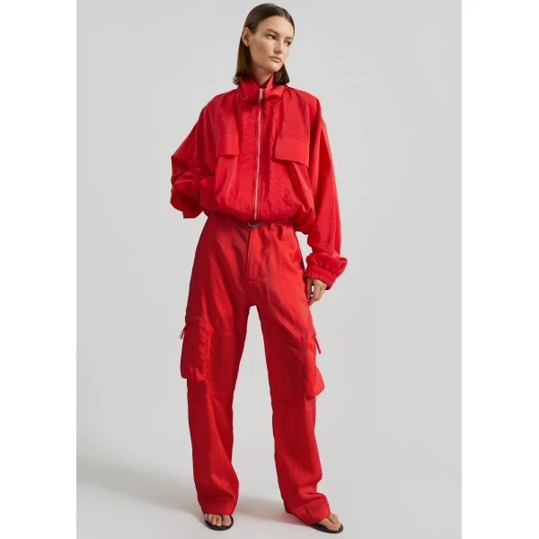 The Frankie Shop Drea Sheer Bomber Jacket - Red - Oversized Minimalist Jackets in Red - Shop at Luxury Shoes 