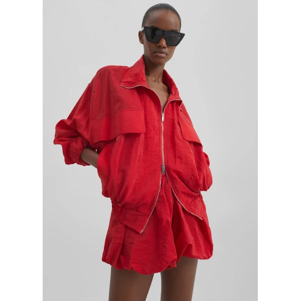 The Frankie Shop Drea Sheer Bomber Jacket - Red - Oversized Minimalist Jackets in Red - Shop at Luxury Shoes 