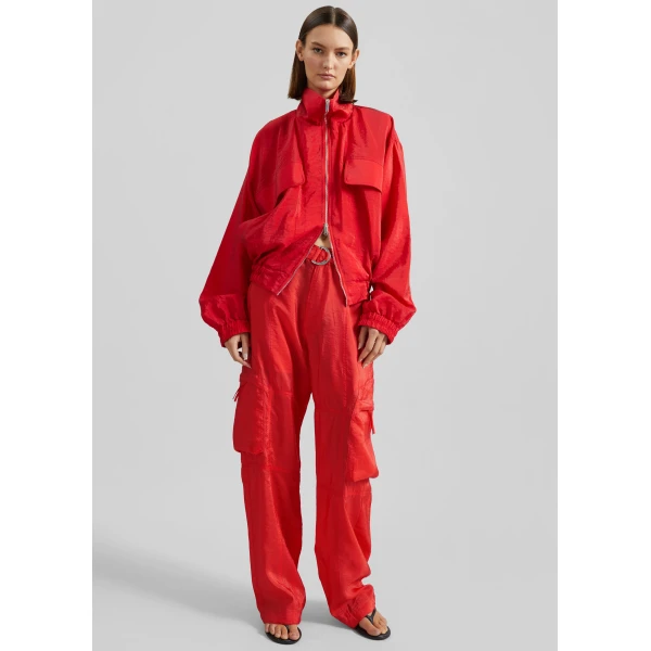 The Frankie Shop Drea Sheer Bomber Jacket - Red - Oversized Minimalist Jackets in Red - Shop at Luxury Shoes 