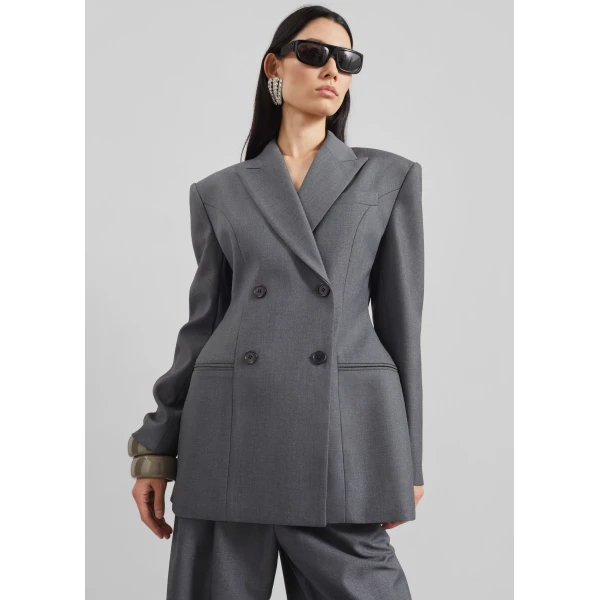 The Frankie Shop Dulverton Hourglass Blazer - Grey - Oversized Minimalist Jackets in Grey - Shop at Luxury Shoes 