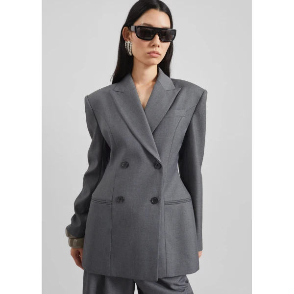 The Frankie Shop Dulverton Hourglass Blazer - Grey - Oversized Minimalist Jackets in Grey - Shop at Luxury Shoes 