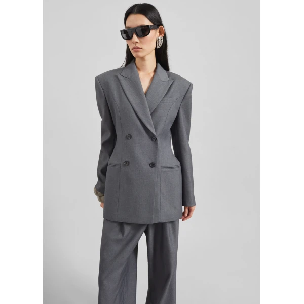 The Frankie Shop Dulverton Hourglass Blazer - Grey - Oversized Minimalist Jackets in Grey - Shop at Luxury Shoes 