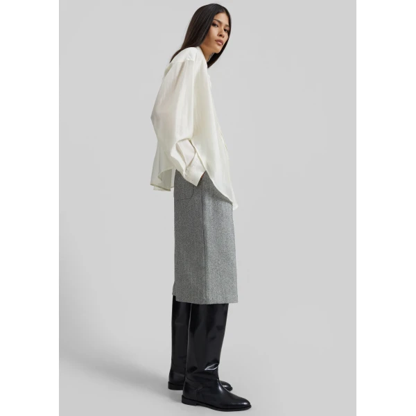 The Frankie Shop Dunley Bermuda Shorts - Grey Melange - Oversized Minimalist Shorts in Grey - Shop at Luxury Shoes 
