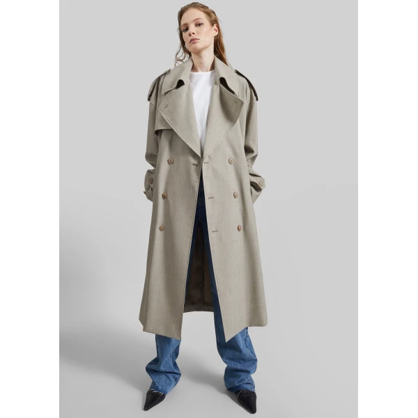 The Frankie Shop Dursley Oversized Trench Coat - Beige Melange - Oversized Minimalist Coats in Beige - Shop at Luxury Shoes 
